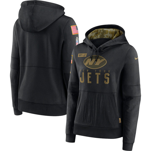 Women's New York Jets Black NFL 2020 Salute To Service Sideline Performance Pullover Hoodie(Run Small)